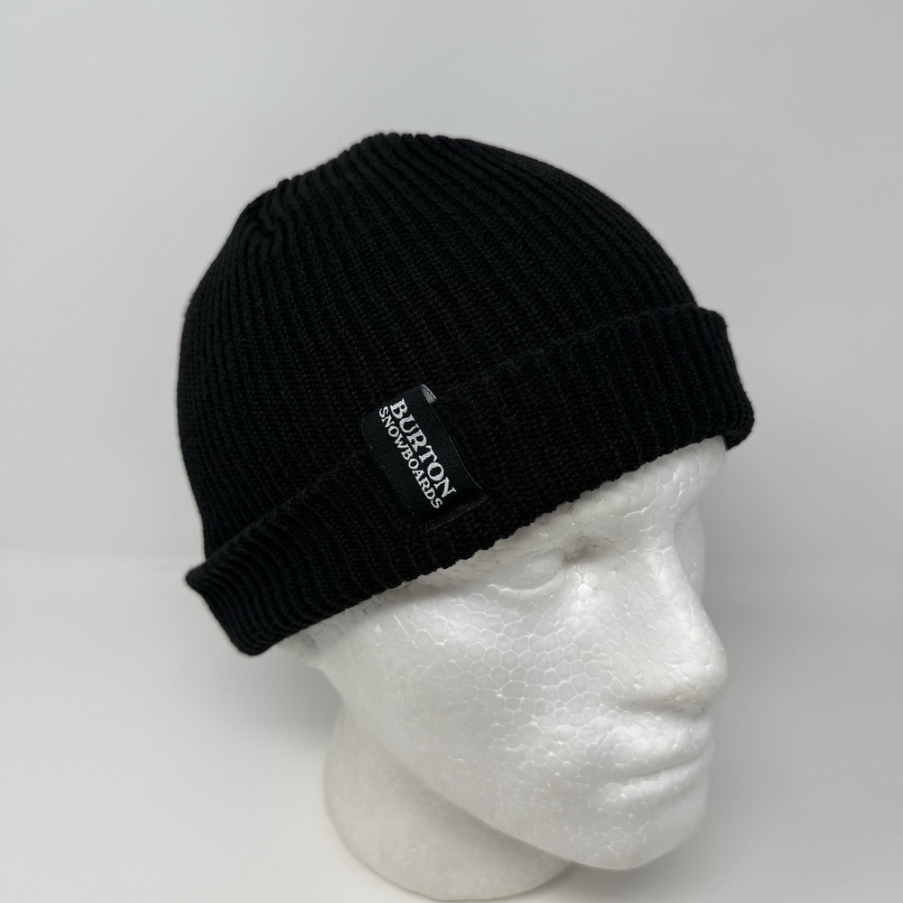 Burton Mens‎ Black Ribbed Knit Beanie Hat 100% Acrylic
